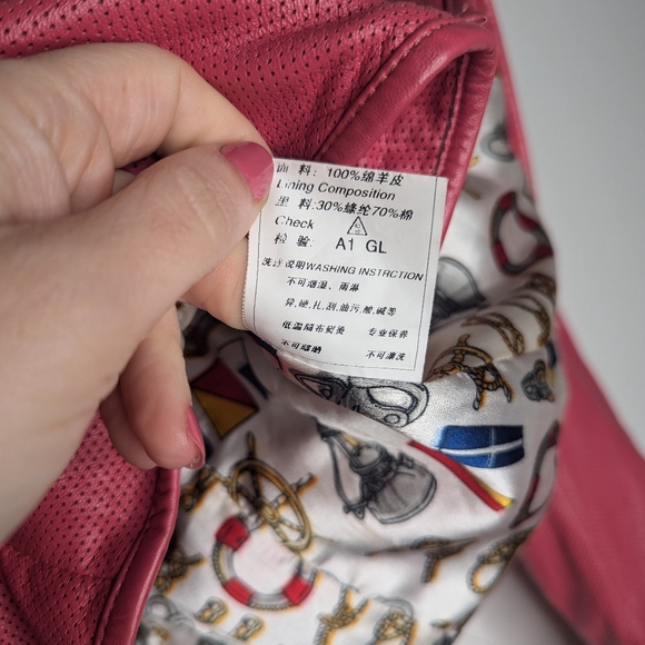 Sheepskin Leather Moto Jacket Pink Small - Picture 4 of 8